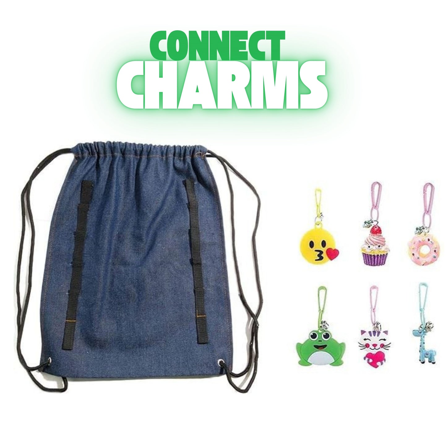Denim Drawstring Bag with Custom Charms
