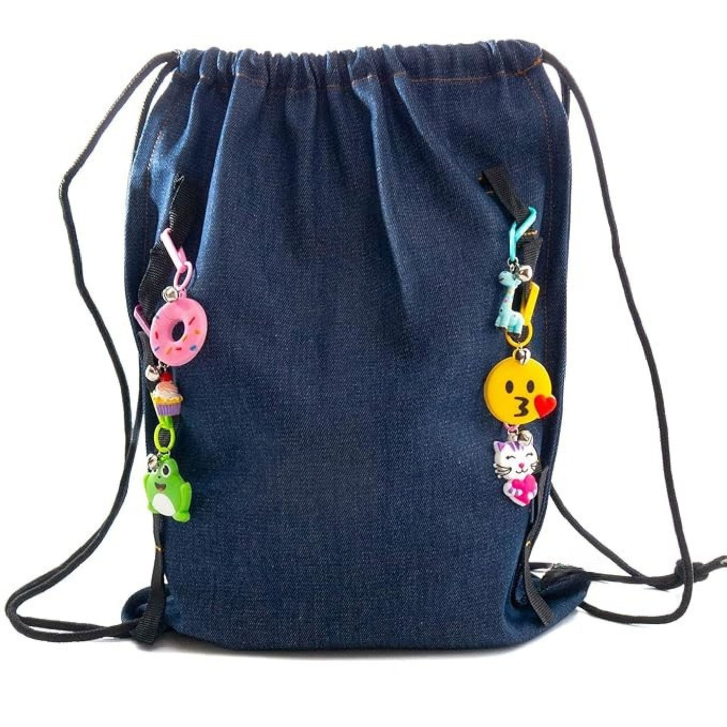 Denim Drawstring Bag with Custom Charms